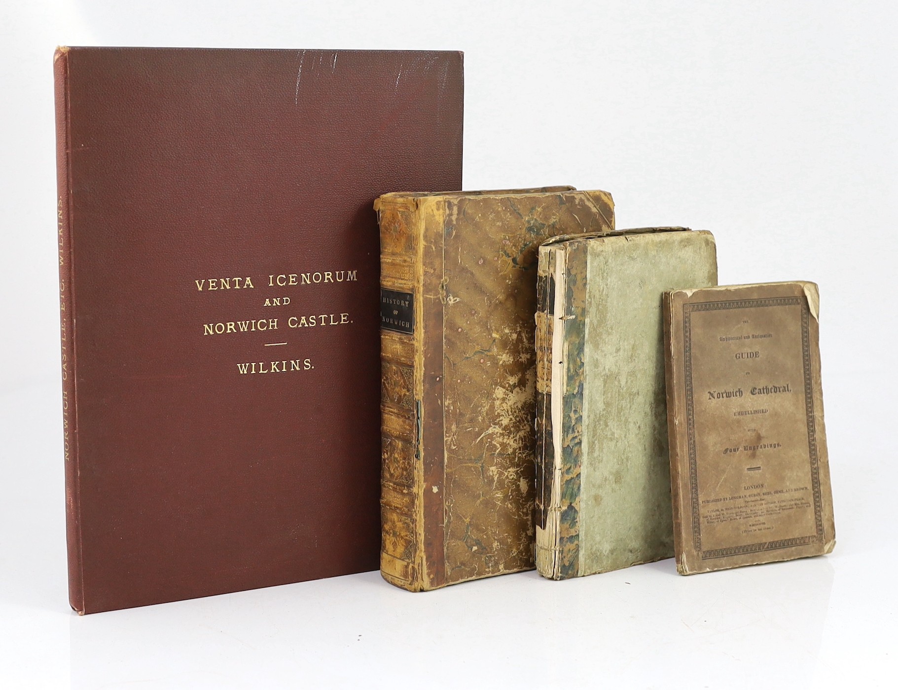 NORFOLK: Brown, P. - The History of Norwich.... 4 lithographed plates, contemp. half calf and marbled boards, gilt decorated panelled spine. Norwich, 1814; bound with - The History of Kett's Rebellion in Norfolk....taken